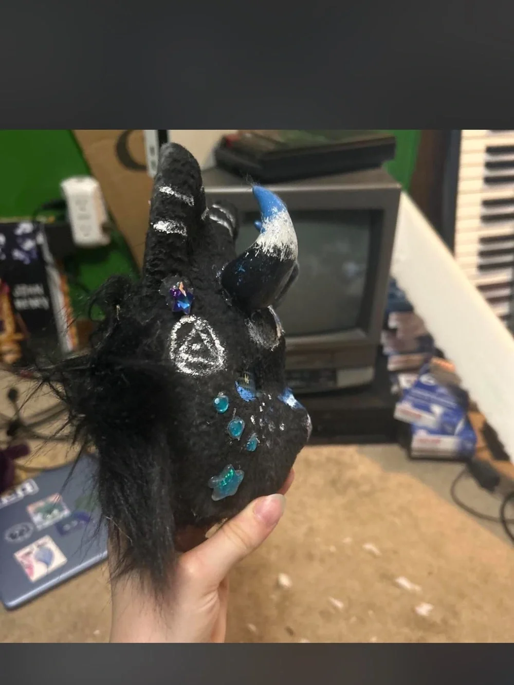 Kids Black Decorative Horned Mask with Blue Accents